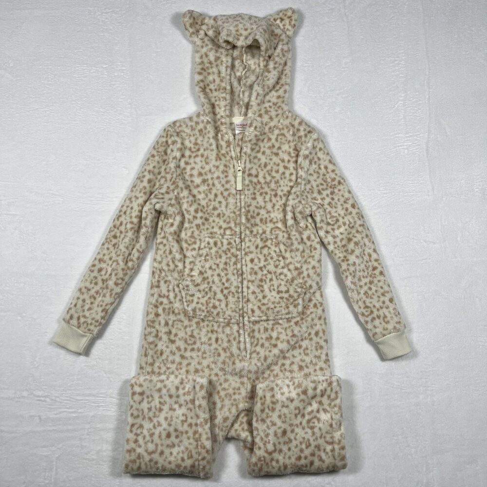 Cat & Jack Faux Fur Pajamas Girls Size M 8 Leopard Print One Piece